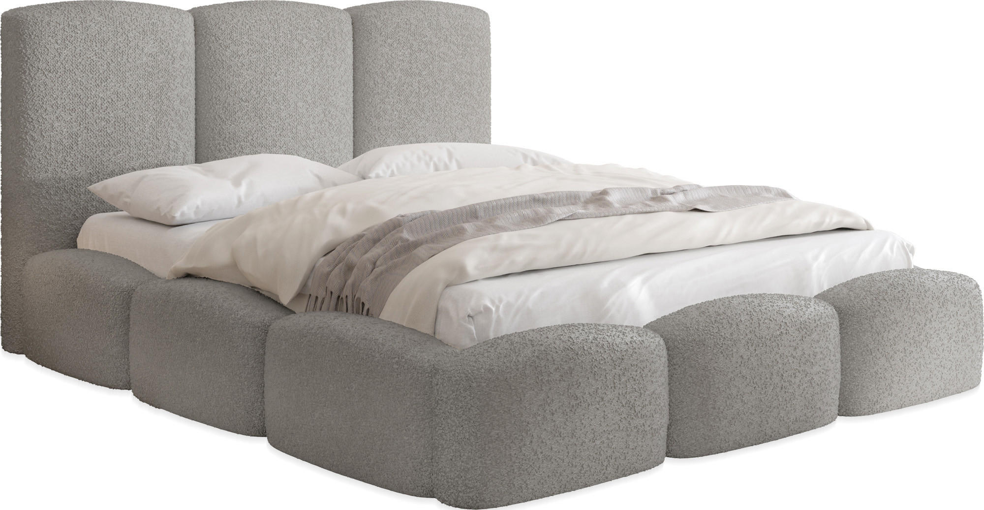 POLSTERBETT Harmony mit Bettkasten, Grau Boucle 200x200 cm - Birkefarben/Schwarz, Holz/Holzwerkstoff (200/200cm) - WFL GROUP