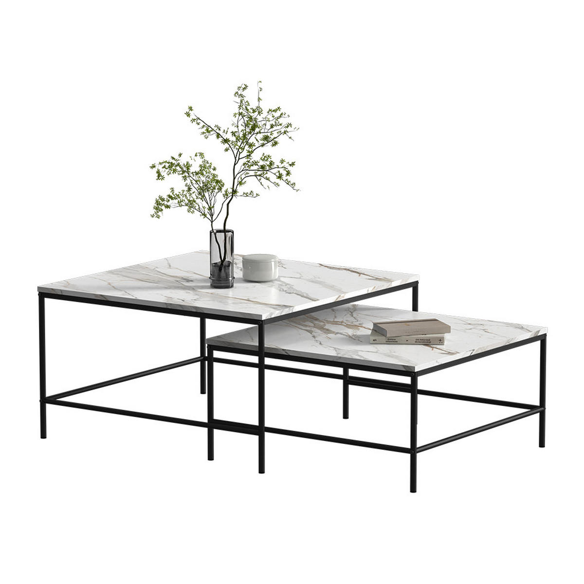 COUCHTISCH-SET Ramio Weiß/Schwarz 80 x 80 cm 2 Teile - Schwarz/Weiß, Holzwerkstoff (80/80/45cm) - Vicco