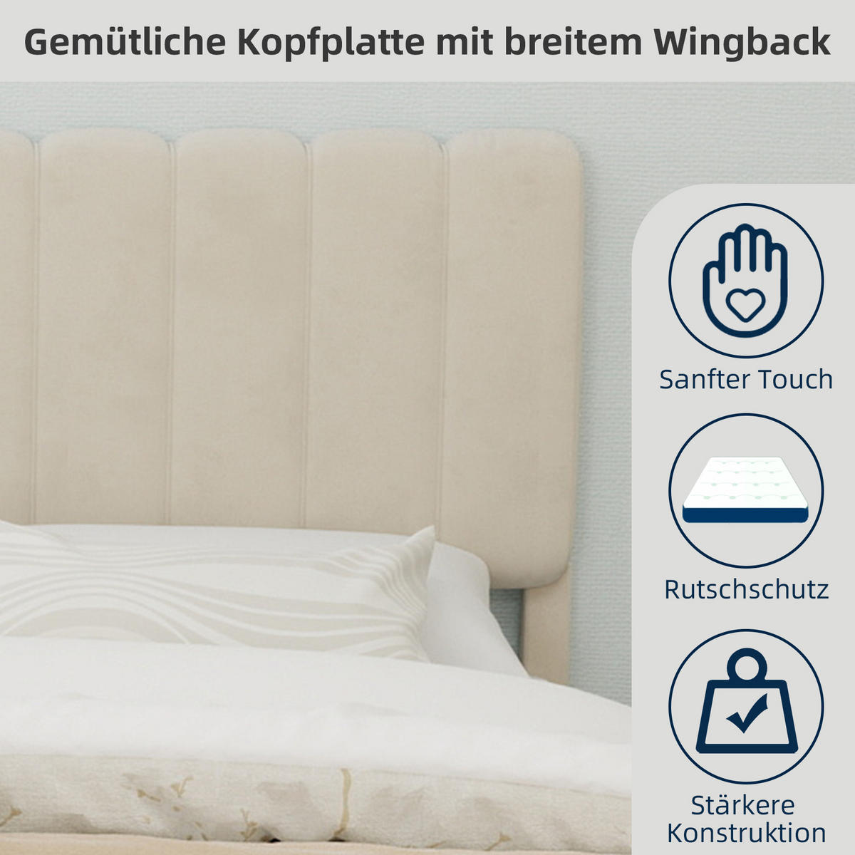 POLSTERBETT 140x200 cm ohne Stauraum beige - Beige, Textil (140/200cm) - LEBENLANG