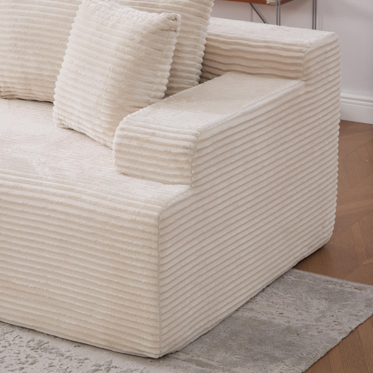 ECKSOFA 272/174/74.5 cm Elfenbein mit 30D hochelastischem Schaumstoff und rutschfestem Boden - Ecru, Textil (174/74.5/272cm) - Oxeza
