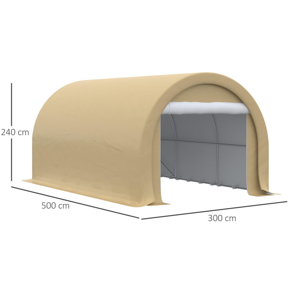 CARPORT DE-12612 500/300/240 cm 190 g/m² mit abnehmbaren Seitenwänden Beige - Beige, Kunststoff (300/240/500cm) - ComfortXL