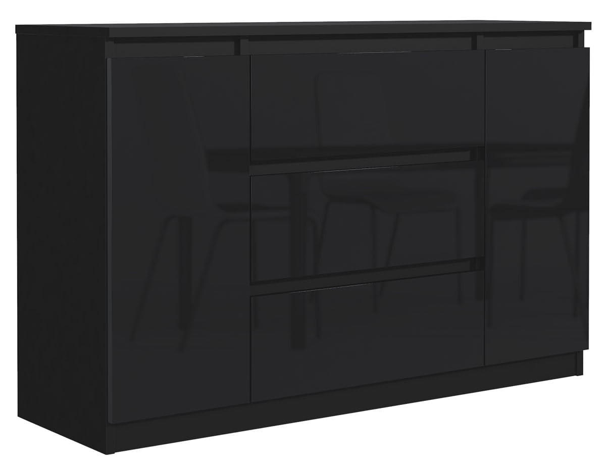 KOMMODE mit 3 Schubladen 2 Schranktüren 120 cm Schwarz mit HochglanzFronte - Schwarz Hochglanz, Holzwerkstoff (120.4/78.2/39cm) - MebLocker