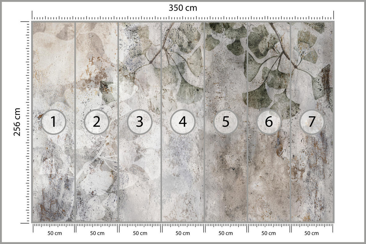 FOTOTAPETE für Büro Vintage Blätter Beton Abstrakt Grau Retro 350x256 - Beige/Grau, Papier (350/256cm) - Muralo