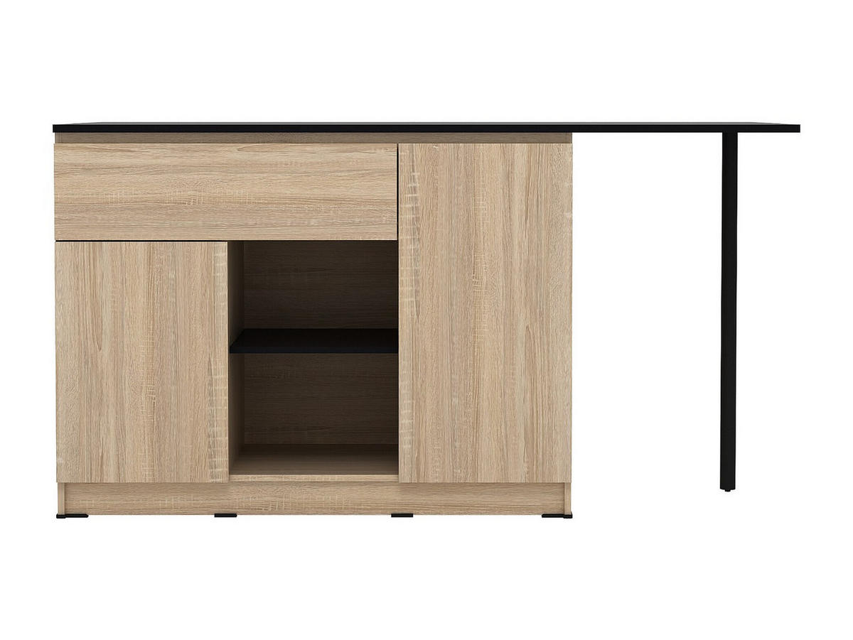 KÜCHENINSEL mit 2 Türen, 1 Schubladen & 2 Regalfächern - Holzfarben & Schwarz - TUNORI - Schwarz, Holz (169.8/90.5/70cm) - Vente-Unique