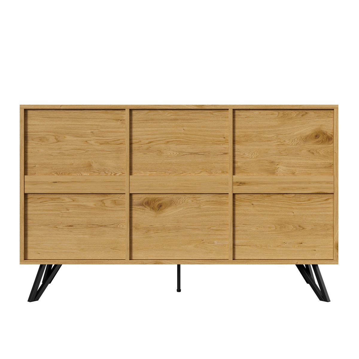 SIDEBOARD in Holzoptik Anrichte mit Metallbeinen für Wohnzimmer und Esszimmer, B140/T40/H75.5 cm - Schwarz/Naturfarben, Holzwerkstoff/Metall (140/75.5/40cm) - STILVORA