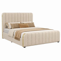BETT mit Stauraum 160x200 cm Beige Leinen mit USB und Typ-C - Beige, Metall (160/200cm) - Meubliv