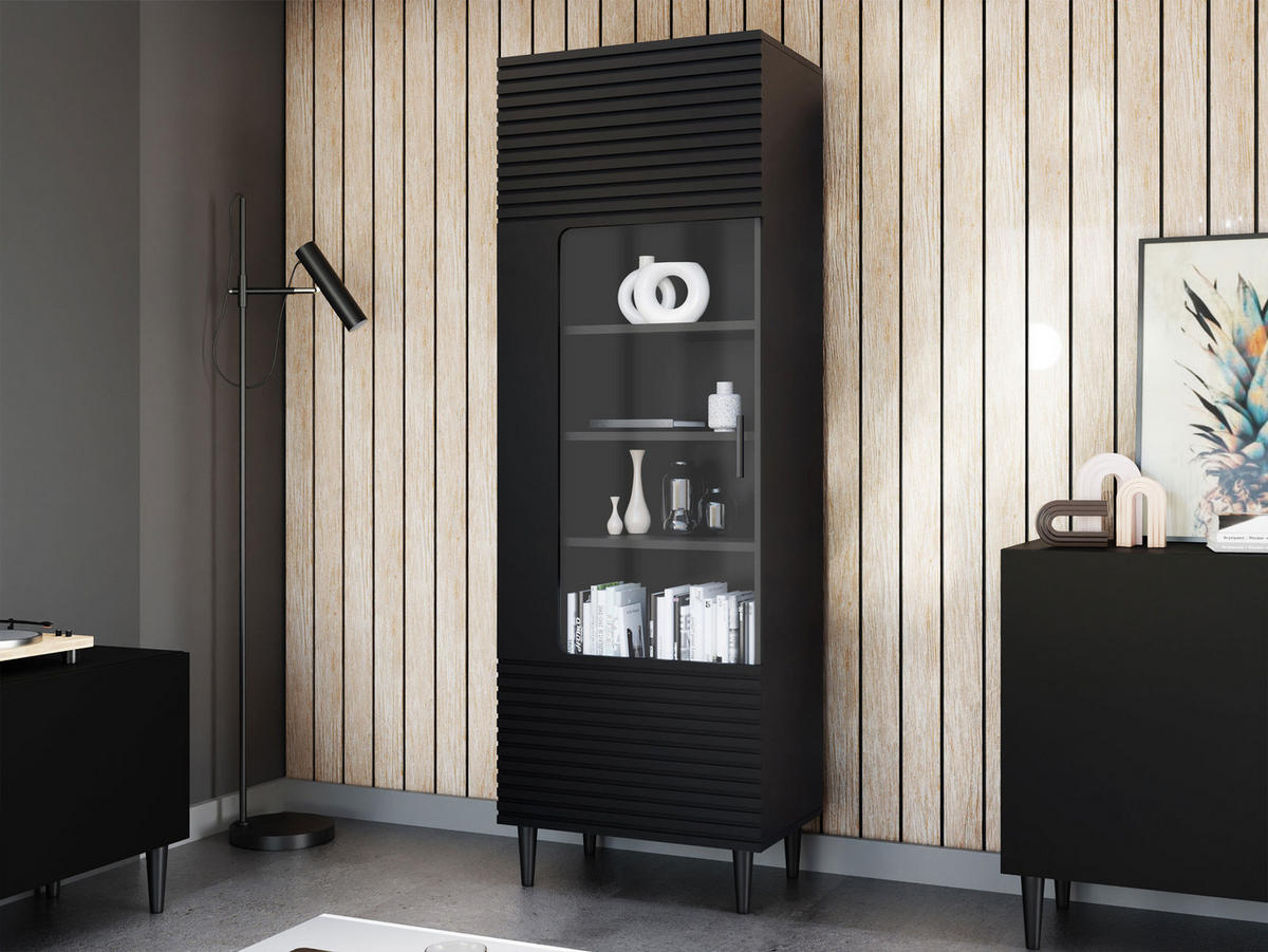 VITRINE Nakomo - Schwarz, Holz/Holzwerkstoff (60/180/40cm) - MIRJAN24