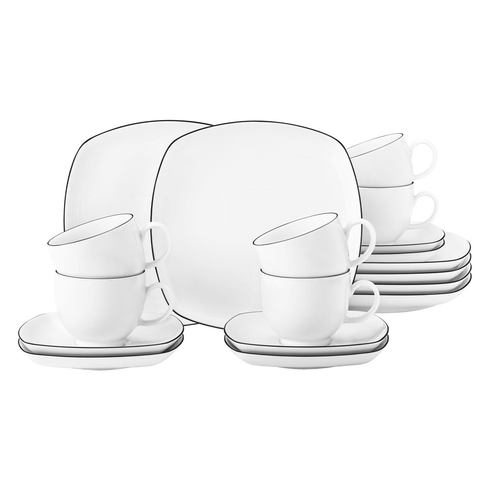 KAFFEESERVICE ECKIG Lido Black Line schwarz-weiß 18er Set - Schwarz/Weiß, Keramik (24/18.1/43cm) - Seltmann Weiden