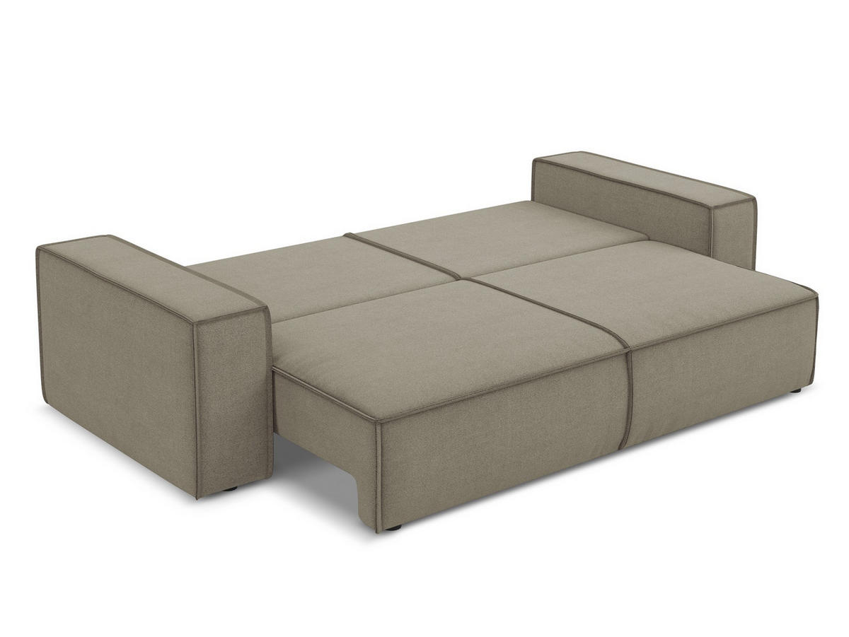 3-SITZER SOFA mit Schlaffunktion Strukturstoff Stoff Beige - Beige/Schwarz, Kunststoff/Textil (255/85/105cm) - Makamii