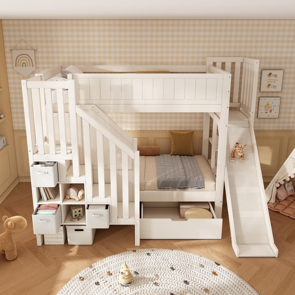 ETAGENBETT Mit Rutsche Weiß 90x200 cm - Weiß, Holz (90/200cm) - ComfortXL