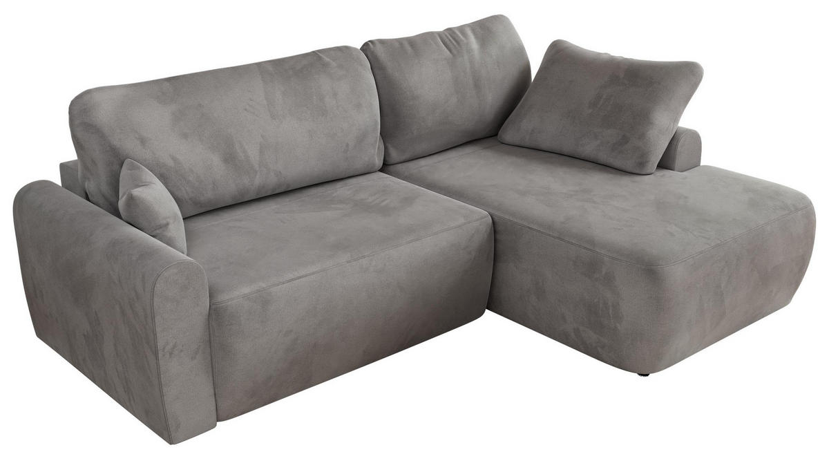 ECKSCHLAFSOFA CUBO L Hellgrau Velvet - rechts - Hellgrau/Schwarz, Kunststoff/Textil (187/273cm) - MKS