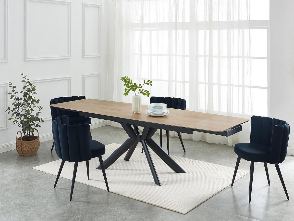 ESSTISCH ausziehbar - 6 bis 10 Personen - Keramik, Sicherheitsglas & Metall - Holzfarben hell & Schwarz - LIOMINA - Schwarz, Glas (260/90/76cm) - Vente-Unique