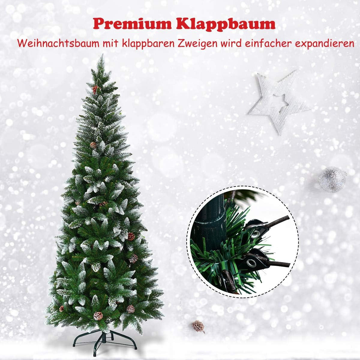 WEIHNACHTSBAUM schneebedeckte Tannenform mit Metallständer 180 cm grün - Grün, Metall (180cm) - COSTWAY