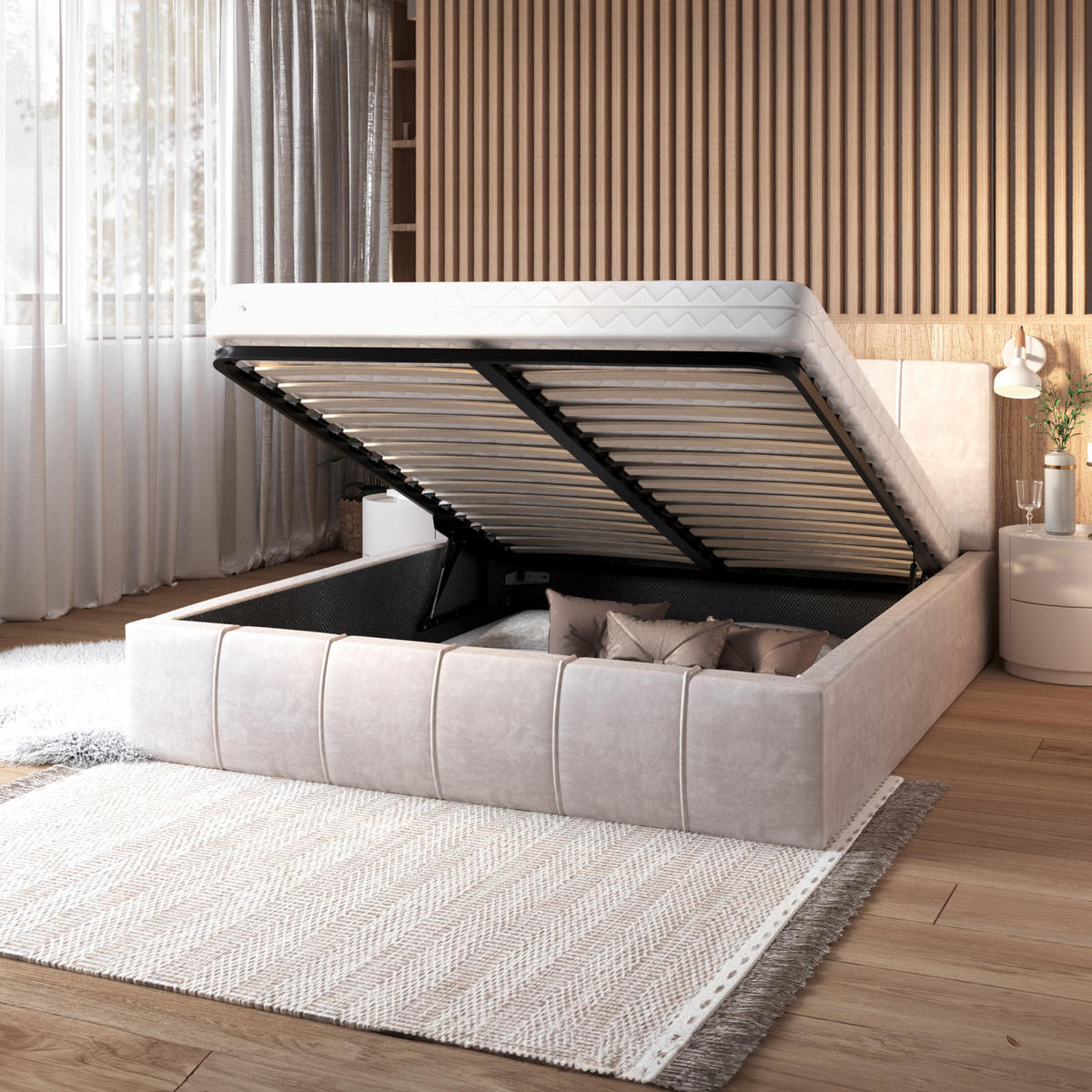 POLSTERBETT FLORIDA - Birkefarben/Beige, Holzwerkstoff/Metall (160/200cm) - FDM