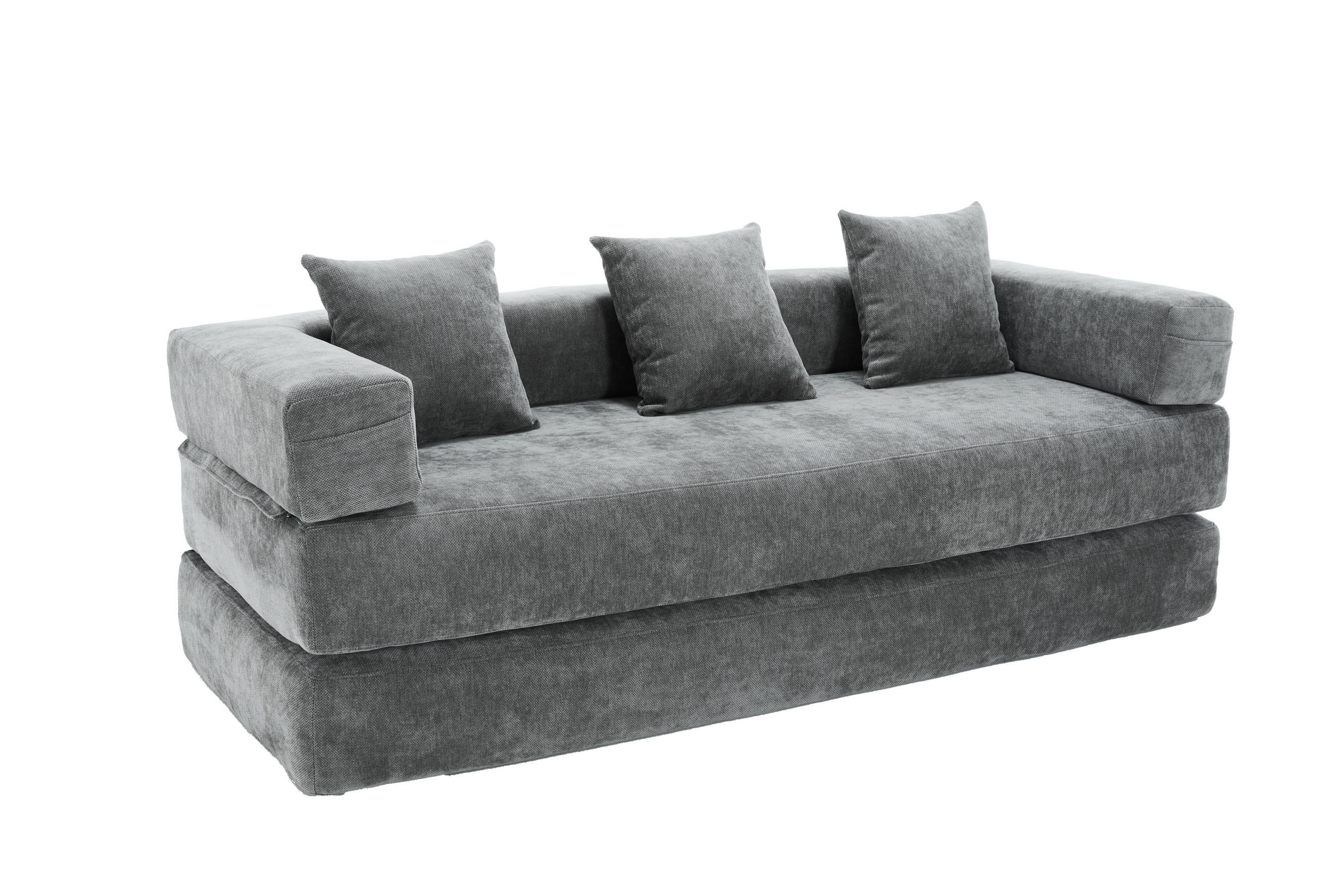 SCHLAFSOFA 198/79/60 cm Dunkelgrau mit Aufbewahrungstaschen - Dunkelgrau, Textil (198/60/79cm) - Oxeza