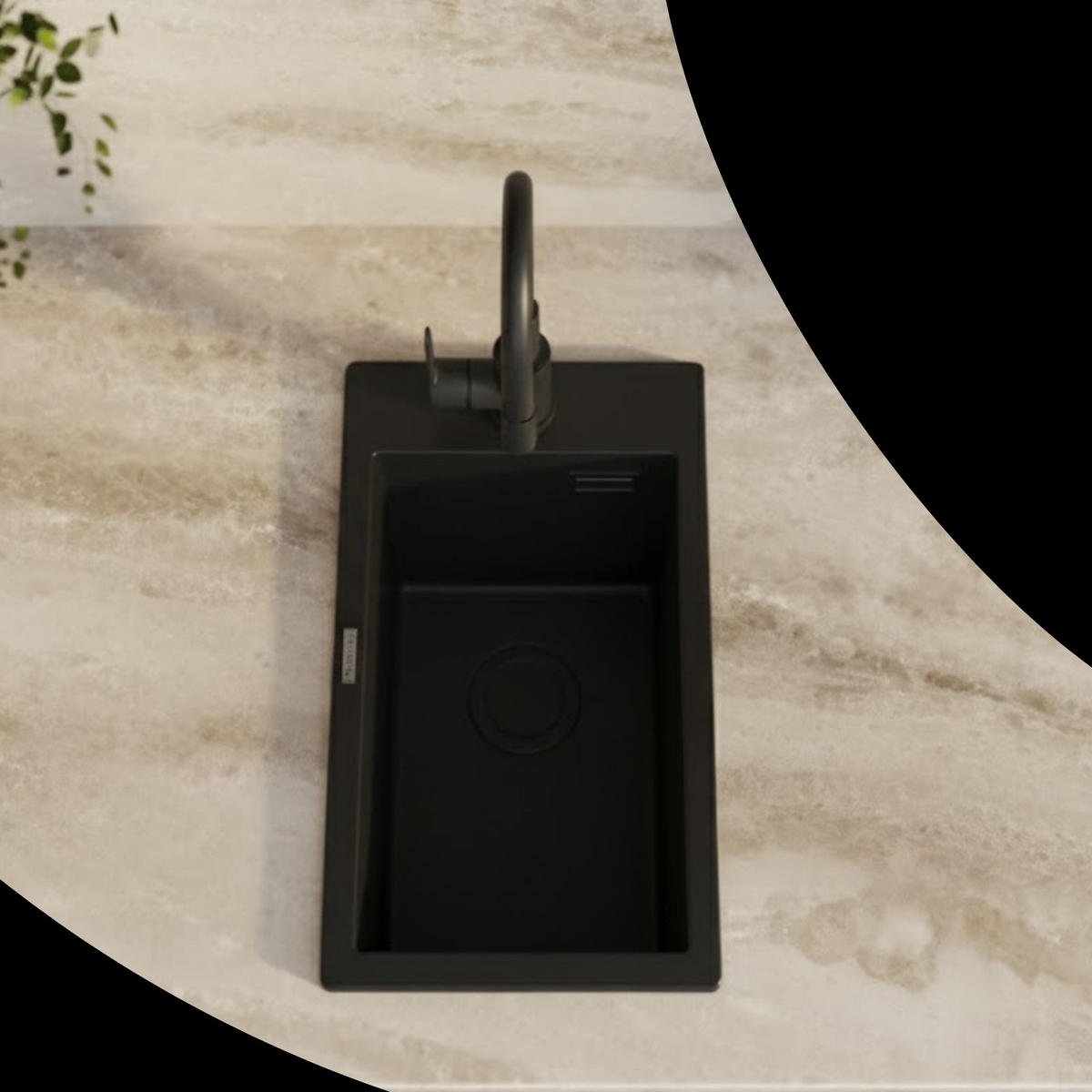 SPÜLBECKEN Solo 5-tlg. Granit Schwarz Matt 280/500 mm - Schwarz, Stein (28/21/28cm) - Granitan