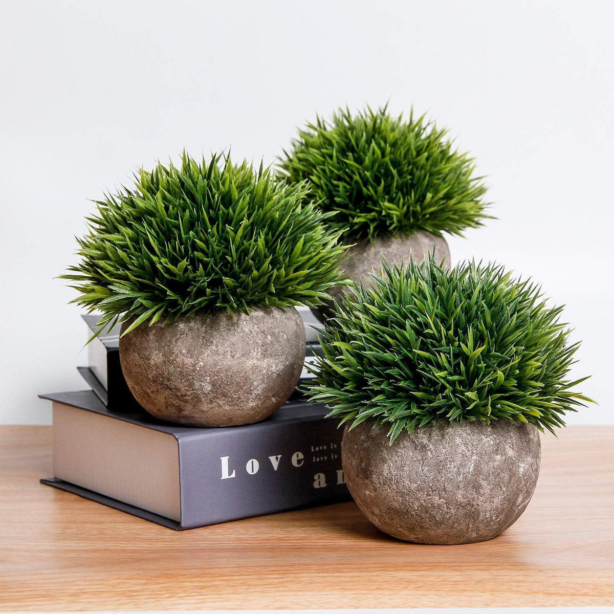 KÜNSTLICHE Topfpflanze Gras Bonsai 6er-Set Beton-Optik - Grün, Kunststoff (12.5cm)