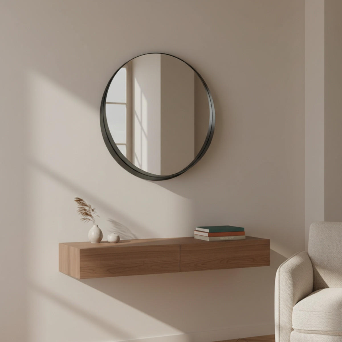 WANDSPIEGEL Svea Ø 50 cm - Schwarz, Glas (50/50/5cm) - EDAXO