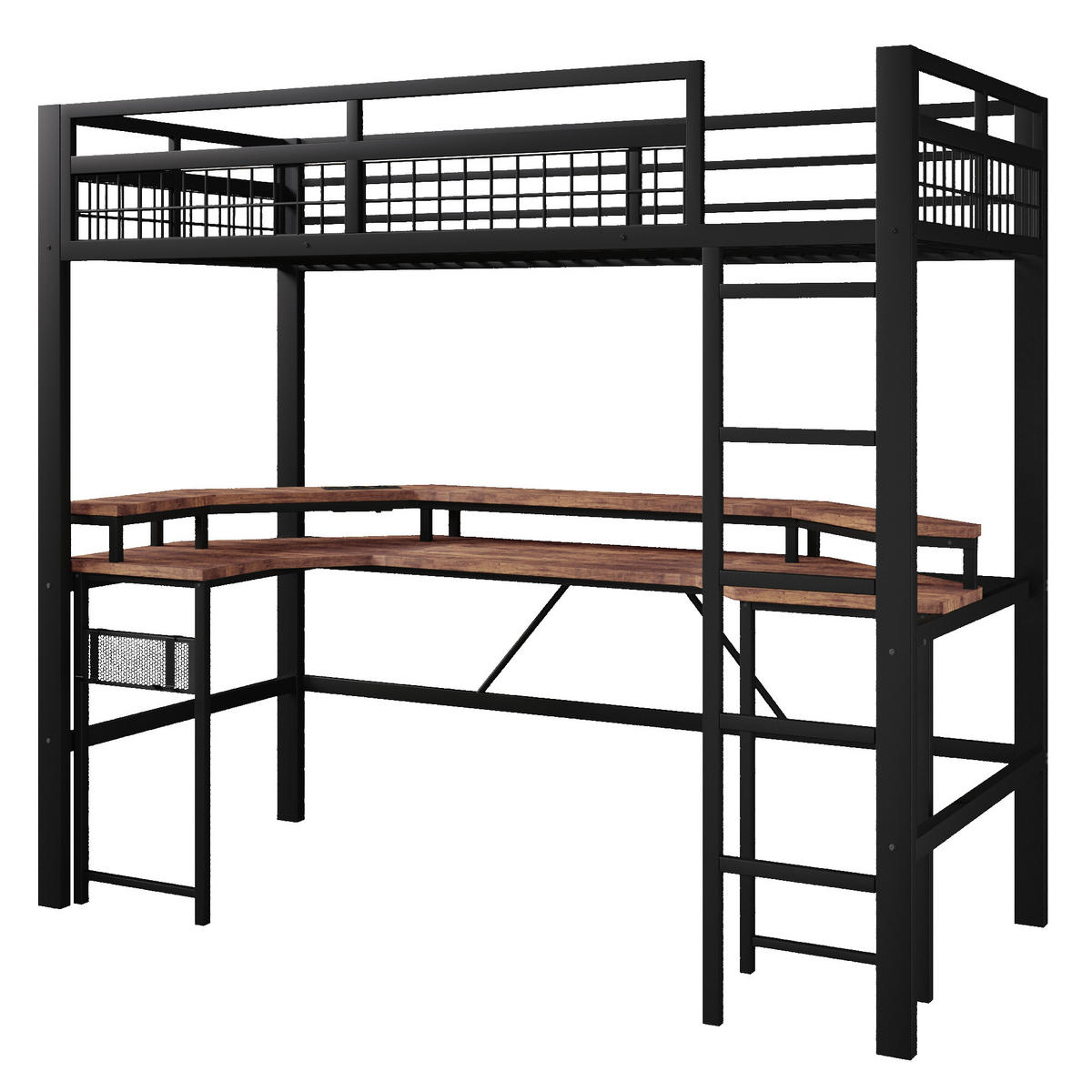 HOCHBETT 90/200 cm DE-04494, mit LED und Schreibtisch in Schwarz - Schwarz, Metall (90/200cm) - ComfortXL