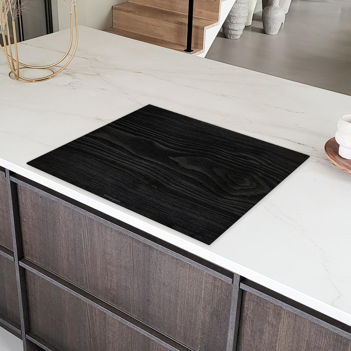 HERDABDECKPLATTE Schwarz - Holzoptik 77x59 cm - Schwarz, Kunststoff (77/59/0.2cm) - MuchoWow