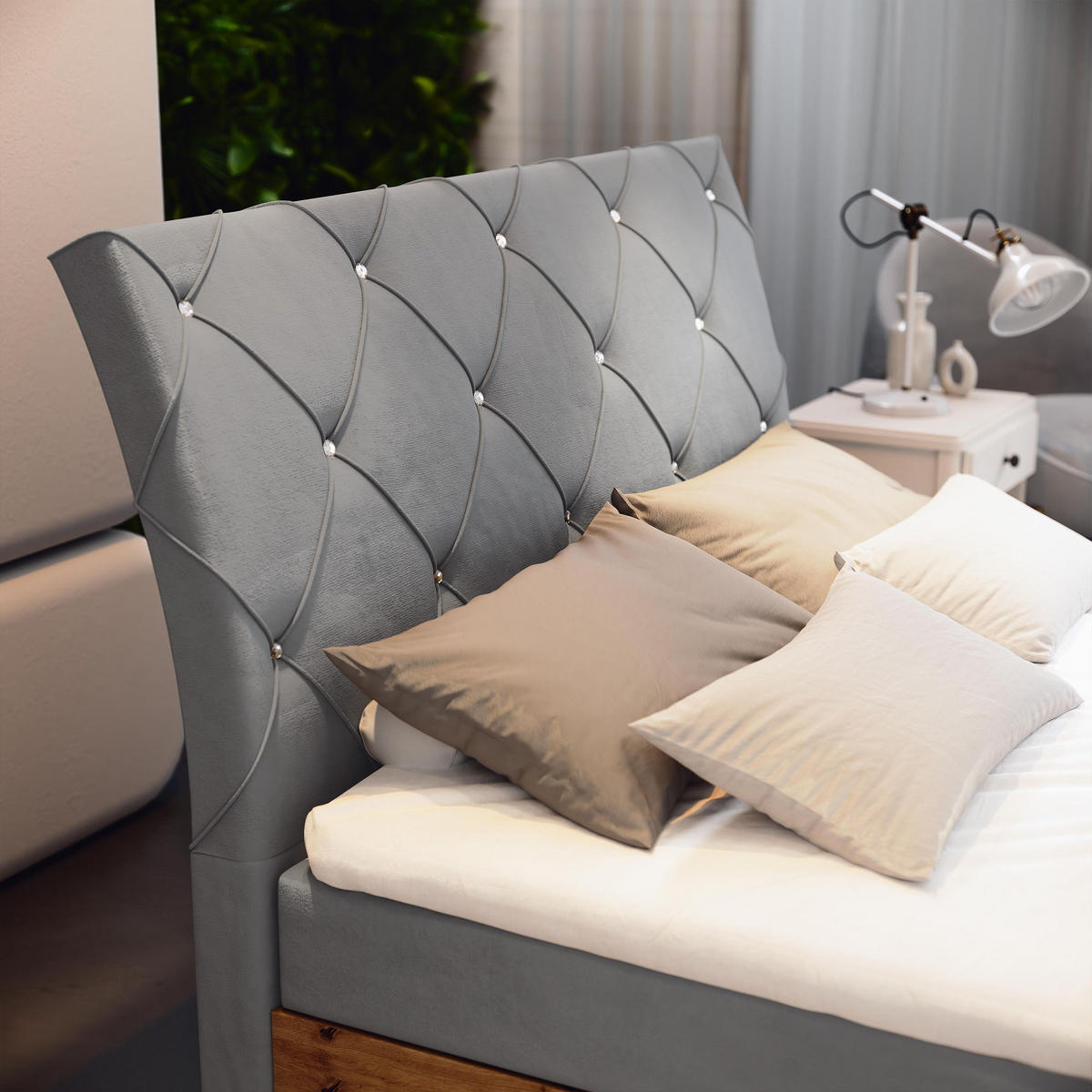 BOXBETT VELLANO 180x200 cm mit Matratze und Topper - Hellgrau - Hellgrau, Holz (180/200cm) - MASSENO