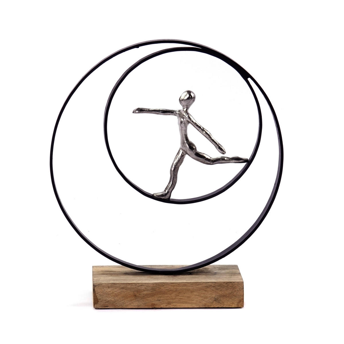 SKULPTUR Move Mangoholz, Metall silber-natur - Schwarz, Metall (30/35/9cm) - CREEDWOOD