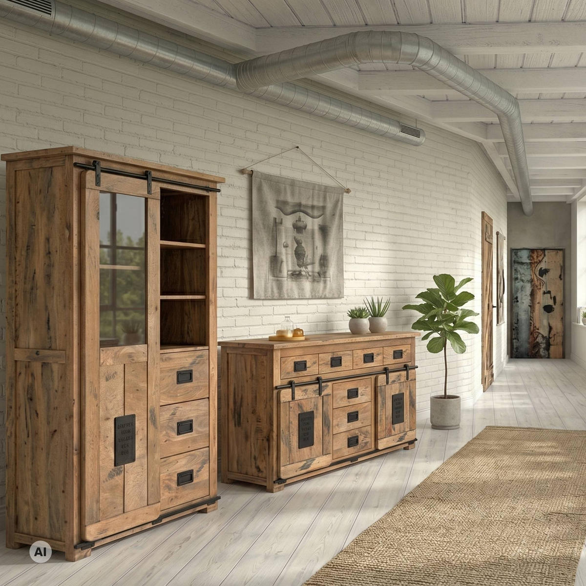 VITRINE Florenz 100 x 45 x175 cm - Schwarz/Braun, Holz (100/175/45cm) - Mr. Deko
