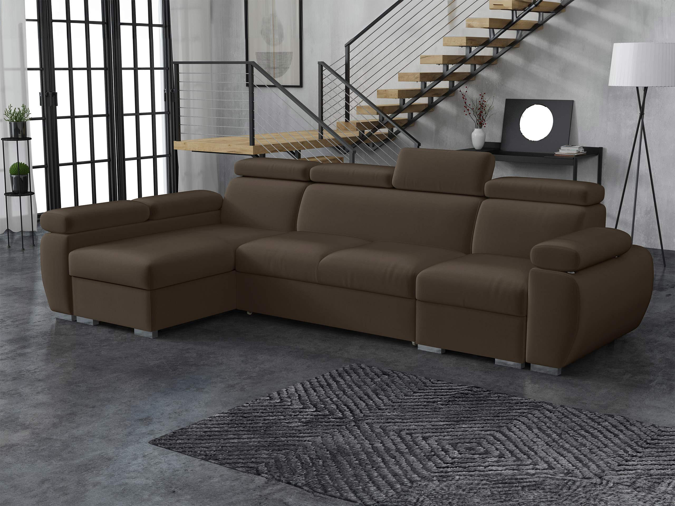 ECKSOFA Boston LCP, Seite: Links LCP+2R+1P(65) - Silberfarben/Braun, Holz/Textil (320/170cm) - MIRJAN24
