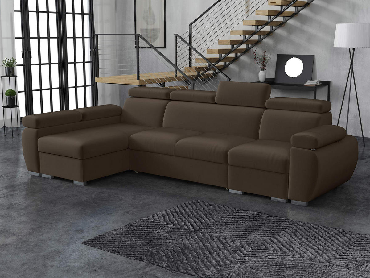 ECKSOFA Boston LCP, Seite: Links LCP+2R+1P(65) - Silberfarben/Braun, Holz/Textil (320/170cm) - MIRJAN24
