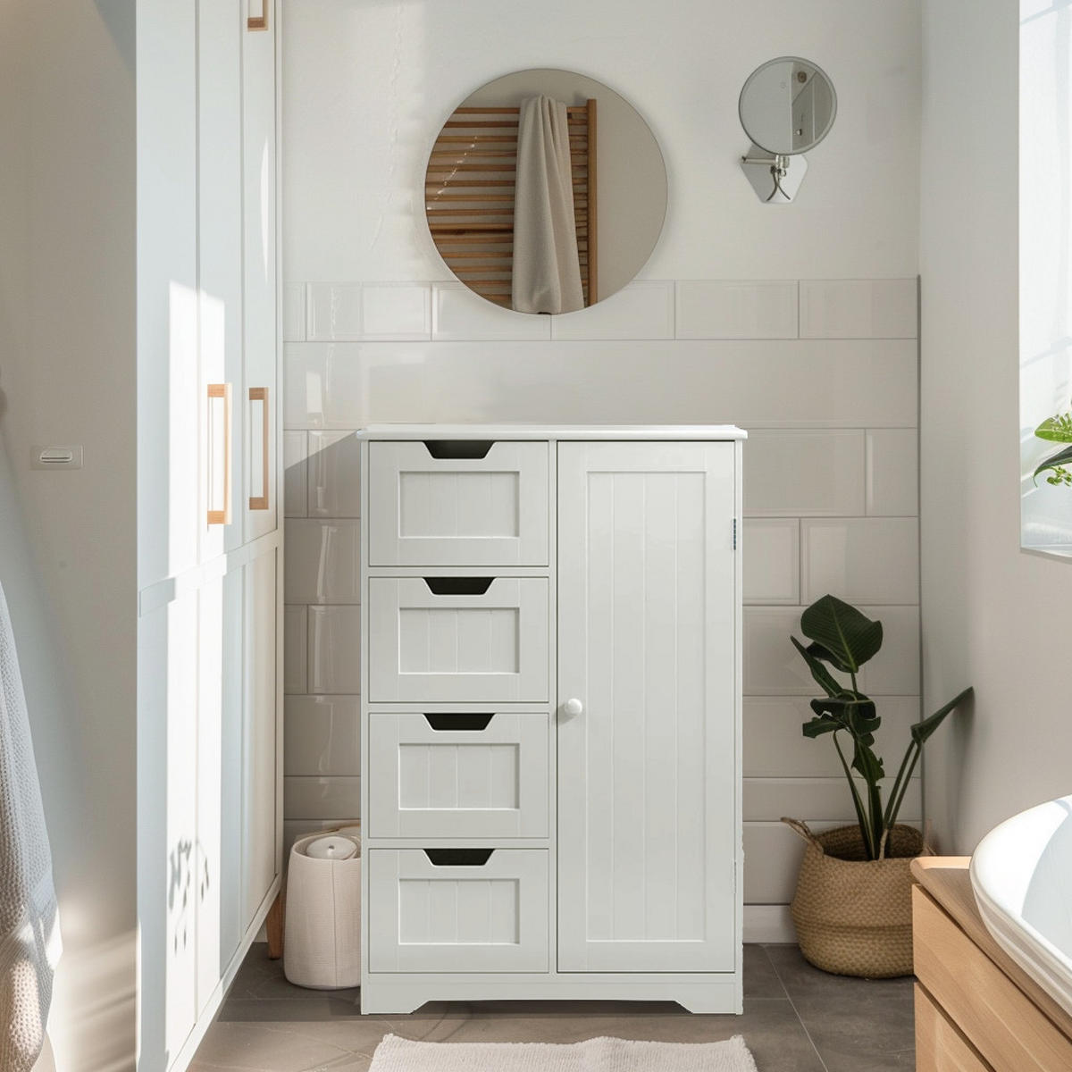 BADEZIMMERSCHRANK MDF Weiß 4 Schubladen 1 Tür 60x30x80 cm - Weiß, Holzwerkstoff (60/81/30cm) - Begryf