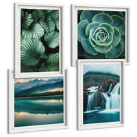 BILDER SET 4er Set - 50x50 cm & 40x60 cm Weißer Rahmen - Nahaufnahmen von Blättern sukkulenter Pflanzen - Weiß, Kunststoff (50/50cm) - TULUP