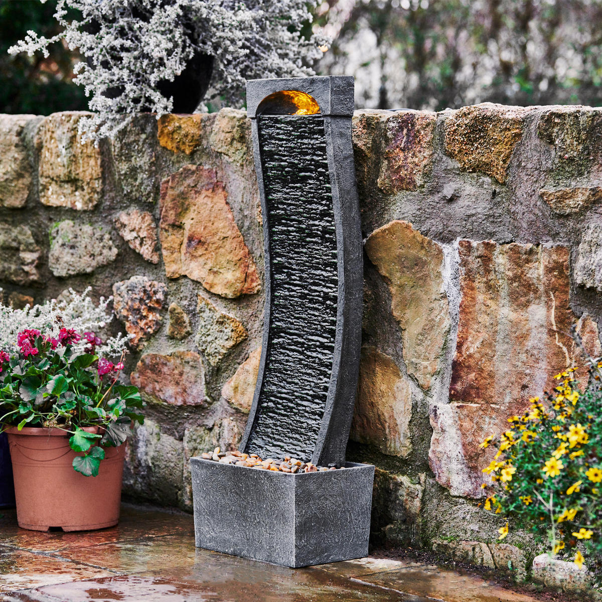 GARTENBRUNNEN 98cm - Schwarz, Kunststoff (34/22/98cm) - Teamson Home