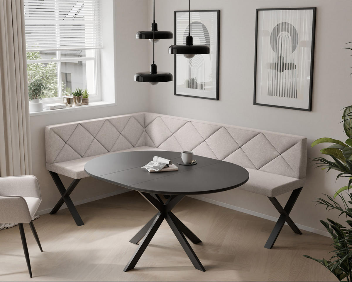 ECKBANK links VERO X Webstoff gesteppt, 128/168 cm Beige - Beige, Textil/Metall (128/168cm) - Idohome