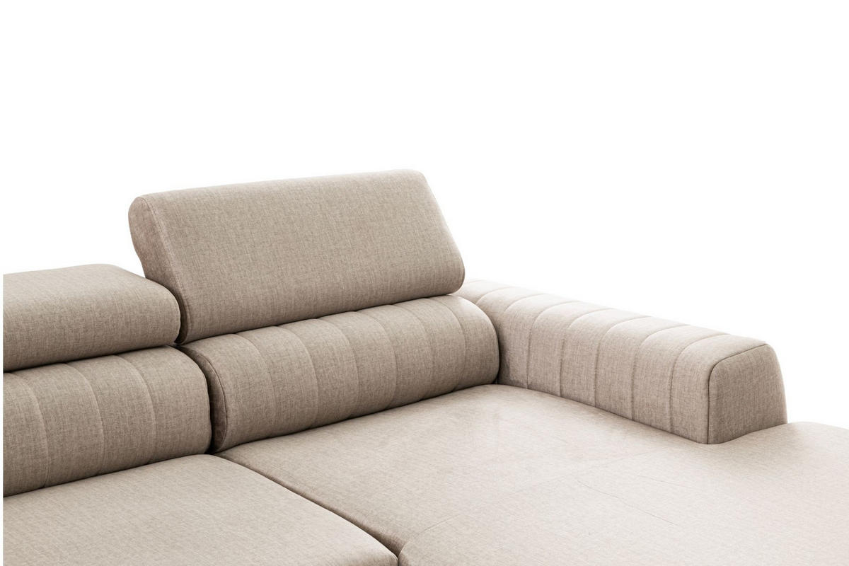 ECKSOFA U-Form PIERO U Links mit Schlaffunktion 125x260 Velours Beige - Beige/Schwarz, Holz/Textil (350/90/203cm) - Muffo