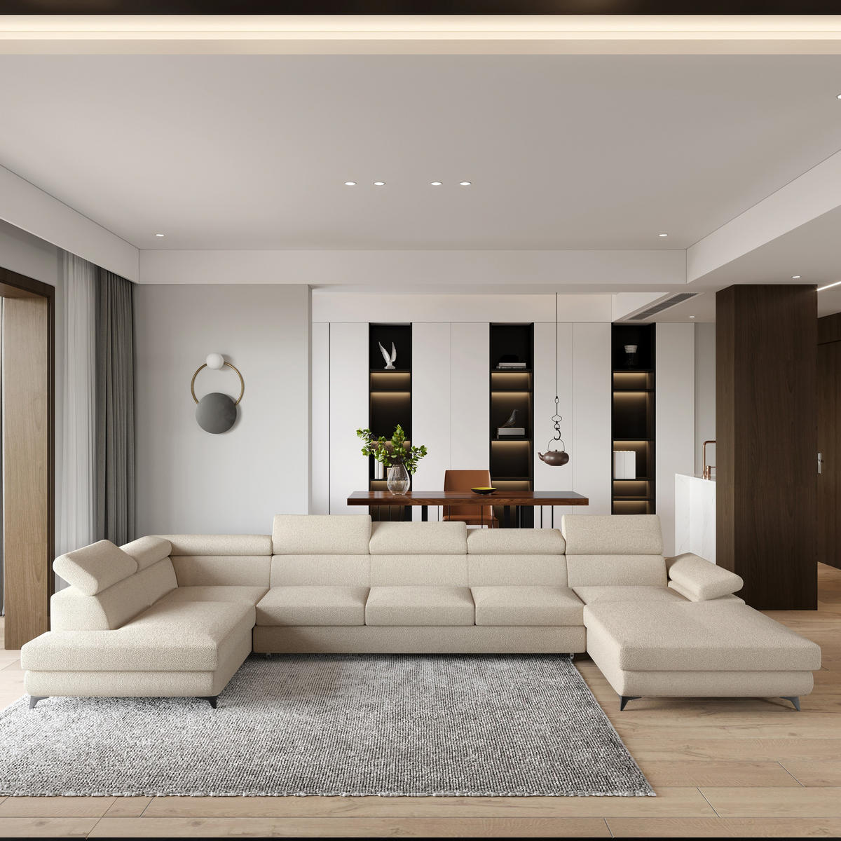 ROHOVÁ SEDAČKA MONTIVA krémová - černá/krémová, kov/dřevo (410/190cm) - MASSENO