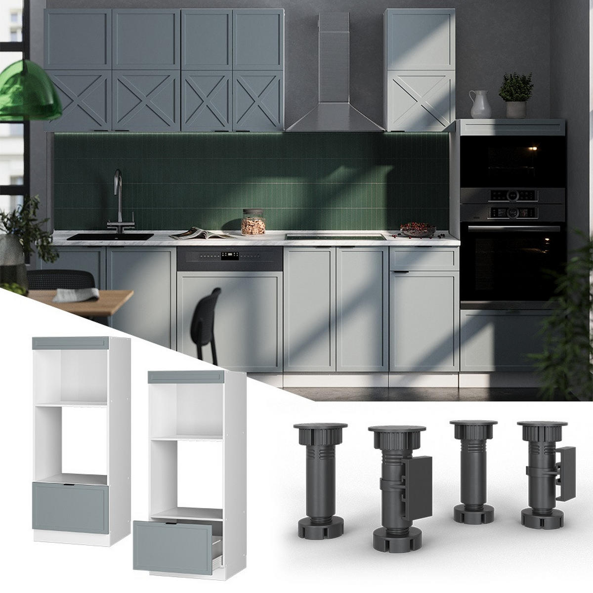 DULAP PENTRU CUPTOR CU MICROUNDE Fame-Line Albastru-gri deschis 60 cm deschide - albastru deschis/alb, compozit lemnos (60/153.6/58.1cm) - Vicco