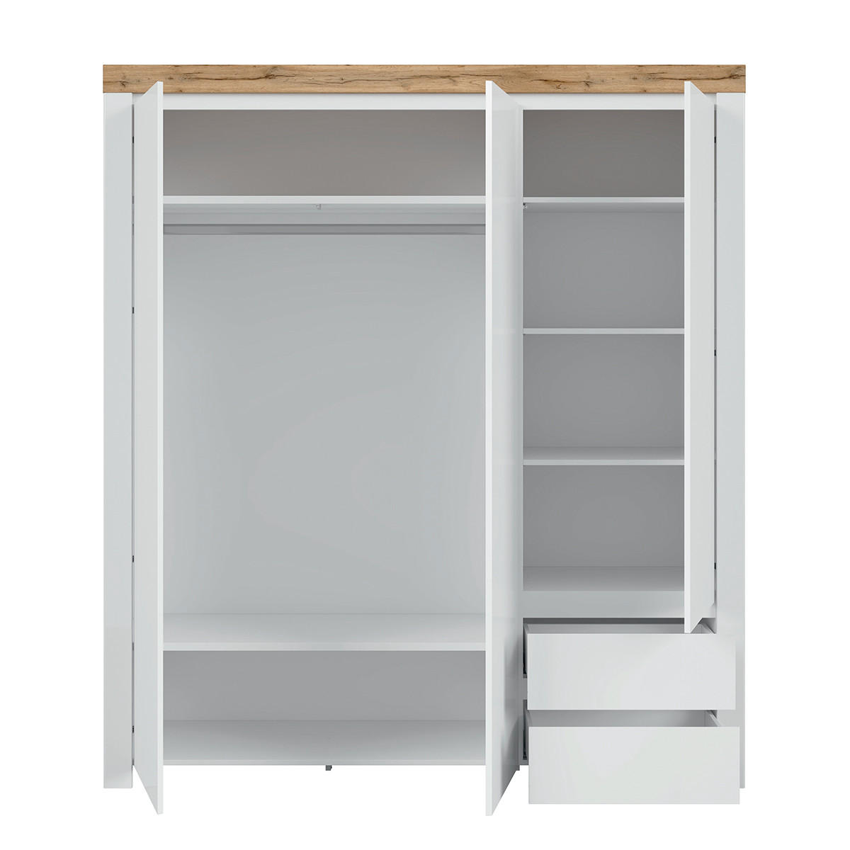 SCHRANK 3 Türen Hella Weiß und Holz - Weiß, Holzwerkstoff (180/203/56cm) - Petits-meubles