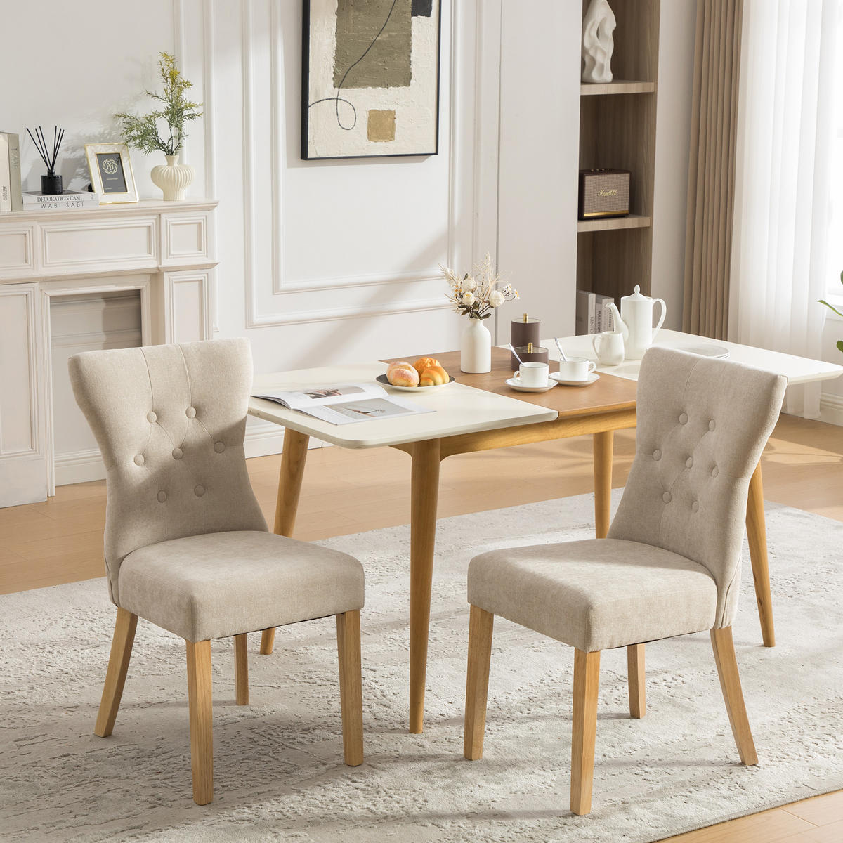 STUHL-SET DE-36879 2 Stück mit Massivholzbeinen Beige - Beige, Holzwerkstoff (45/92/62.5cm) - ComfortXL