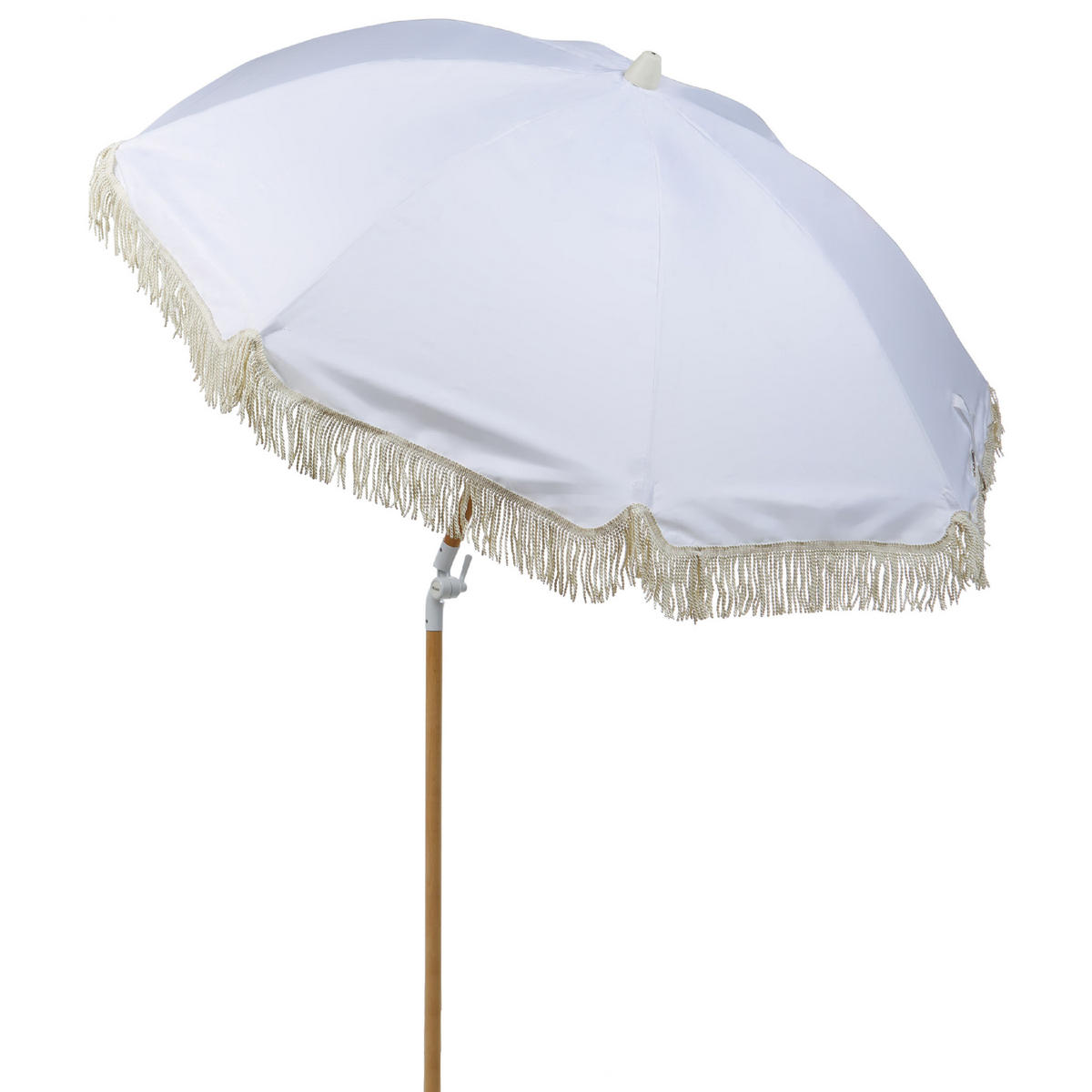 SONNENSCHIRM weiß mit Volant 150 cm Mondello - Hellbraun/Weiß, Textil (150/150cm) - Beliani