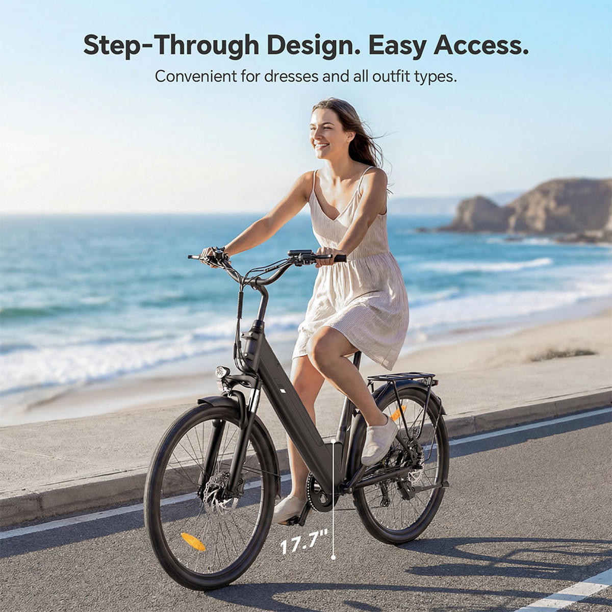 E-BIKE Touroll J2 ST Pro – 100km Reichweite, hydraulische Bremsen, Step-Thru Rahmen - Graphitfarben, Metall (120cm)