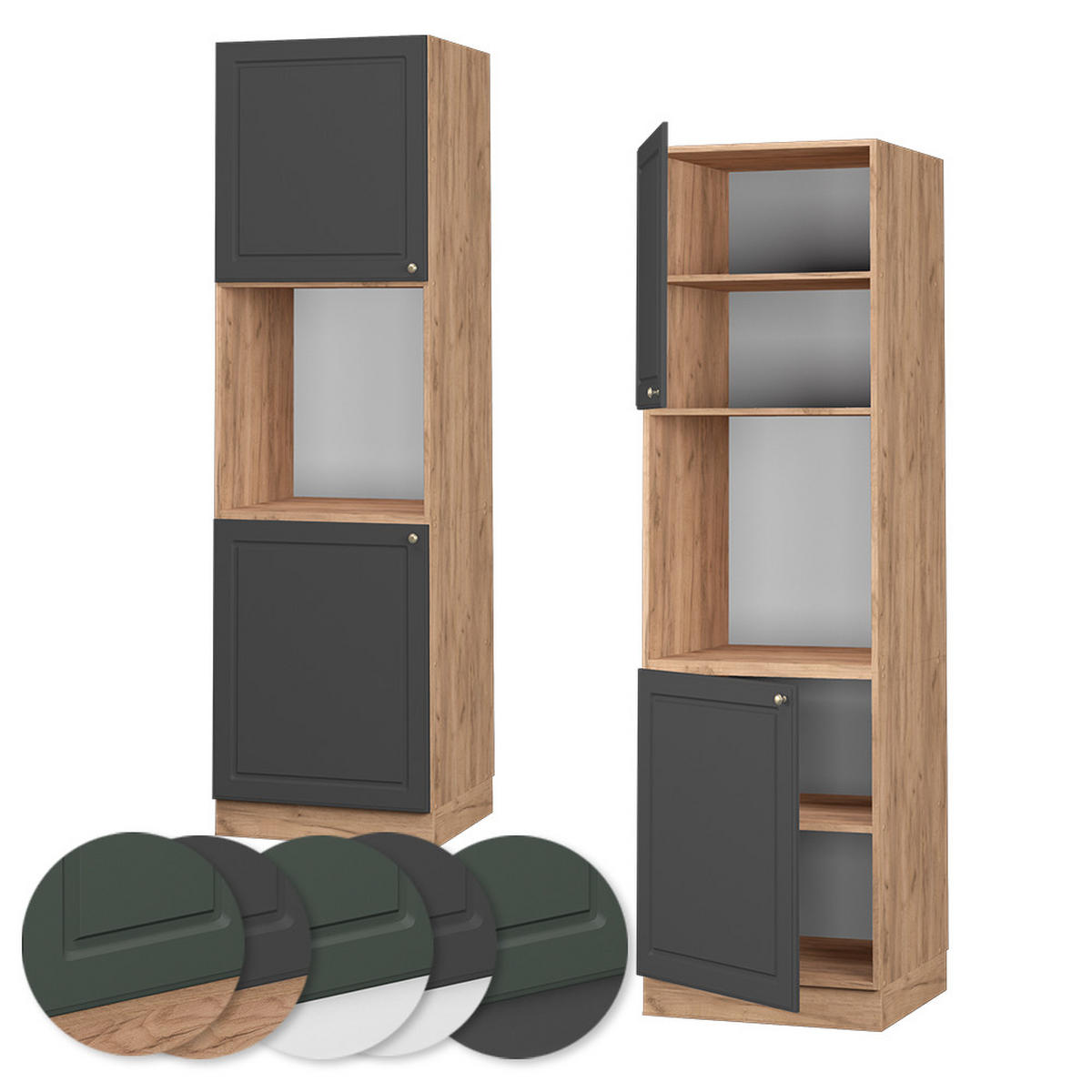 HERDUMBAUSCHRANK Fame-Line Anthrazit-Gold 60 cm offen - Honigeiche/Anthrazit, Holzwerkstoff (60/206.8/58cm) - Vicco