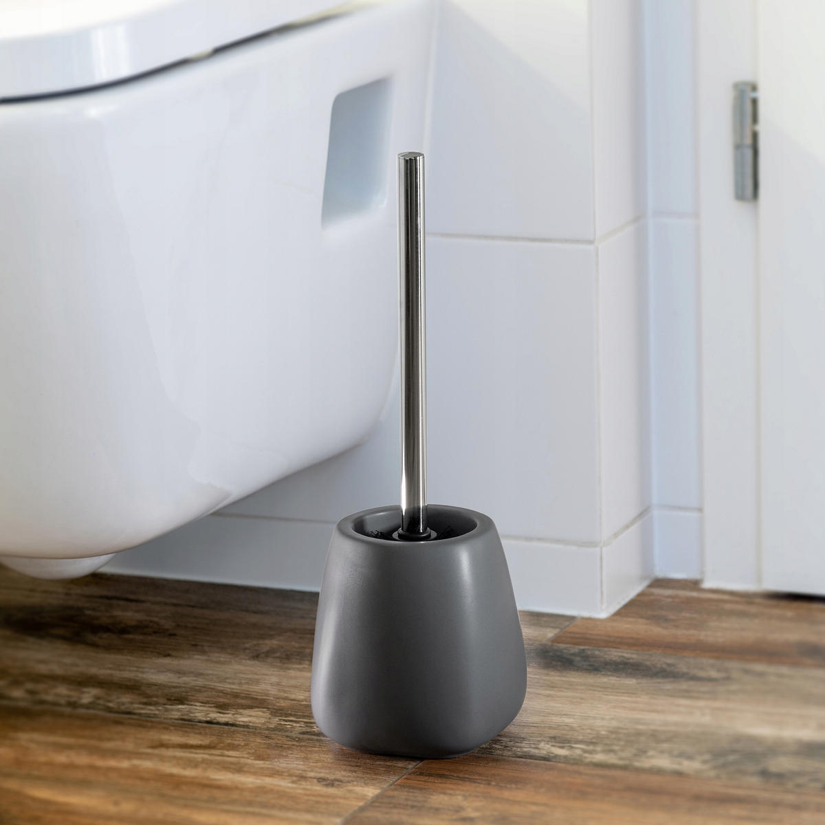 BADEZIMMERSET SEIFENSPENDER + WC-Bürstengarnitur, grau - Grau, Keramik/Kunststoff (12/36cm) - KADAX