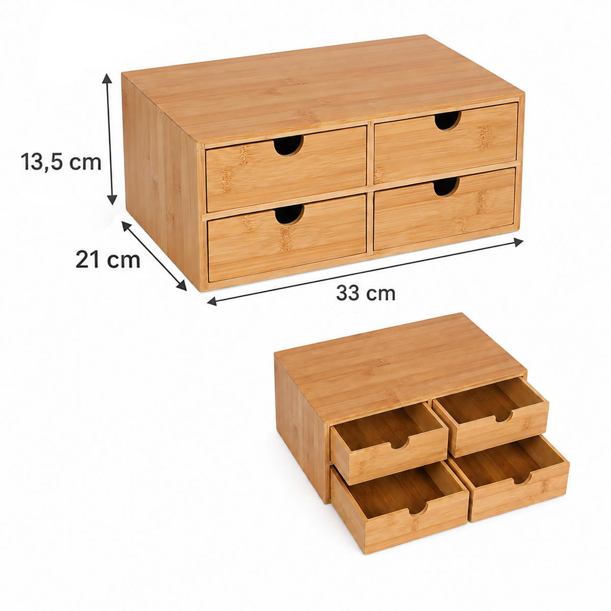 ORGANISERARE Natur bambu med lådor 14x33x21 cm - Ljusbrun, Trä (21/33/13.5cm) - Relaxdays