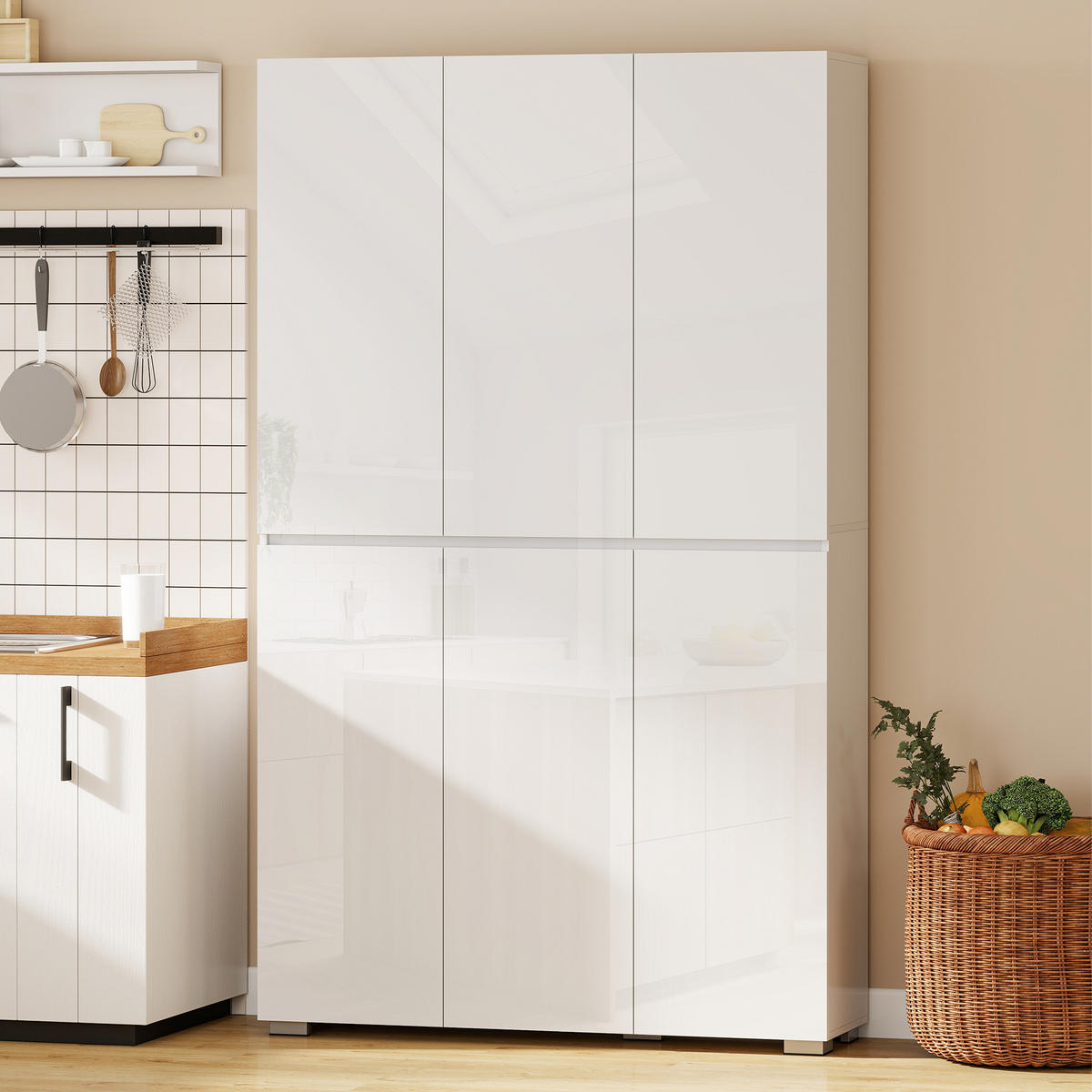 HIGHBOARD DE-11305 Hochglanz, 6 Soft-Close Türen Weiß - Weiß, Holzwerkstoff (34/200/120cm) - ComfortXL