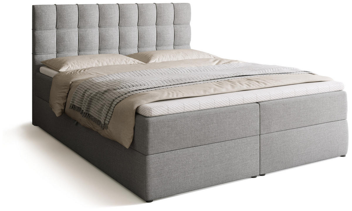 BOXBETT Detroit mit Topper 160/200 Hellgrau - Hellgrau, Holzwerkstoff/Textil (160/200cm) - Bromarkt