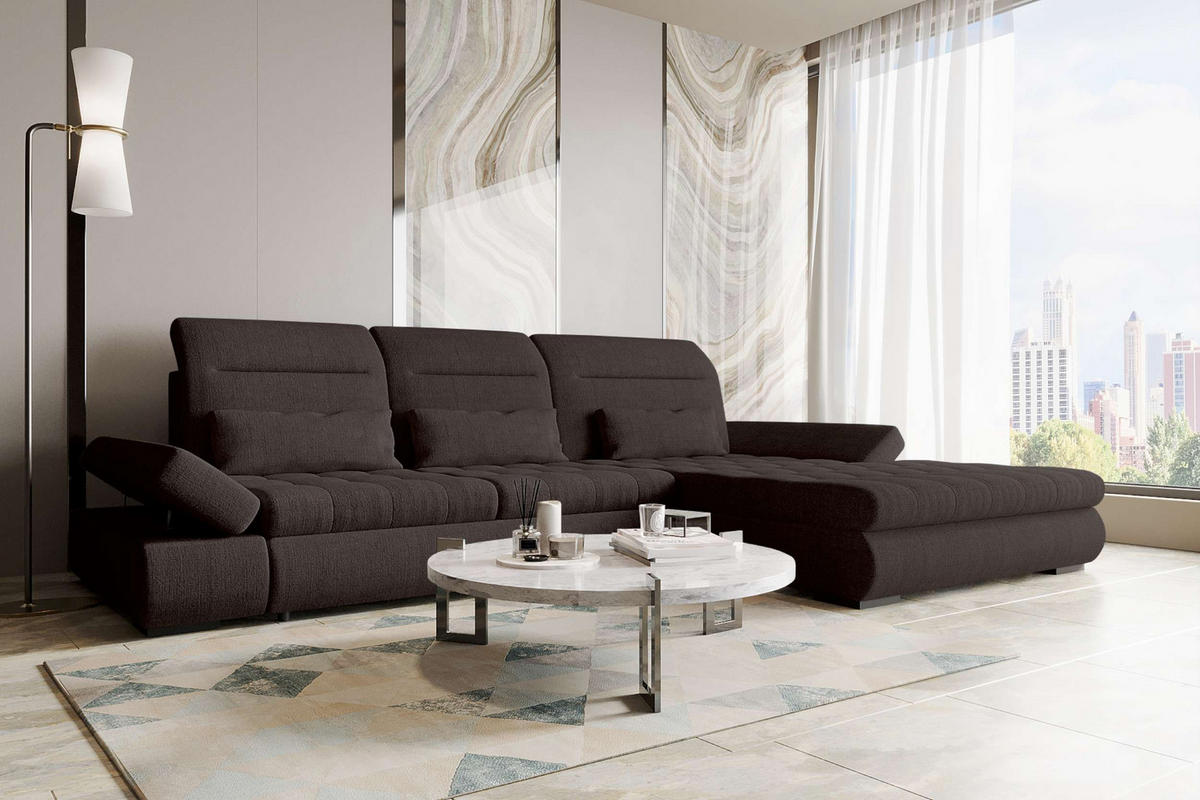 ECKSOFA Toscana Plus Velours inkl. Schlaffunktion - Braun, Textil (300/179cm) - 99rooms