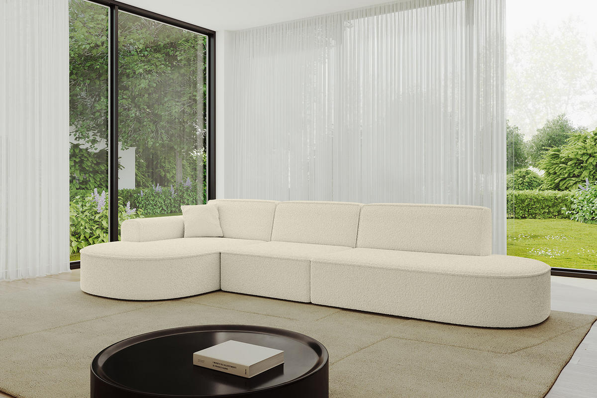 ECKSOFA Ottomane Links MARI-L2 - 317x163x73,5 cm Beige Bouclé - Beige/Schwarz, Holzwerkstoff/Kunststoff (165/321cm) - ALTDECOR