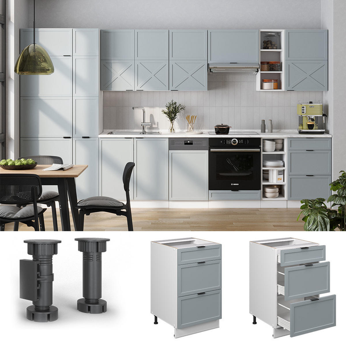 SCHUBLADENUNTERSCHRANK Fame-Line Hellblau-grau 50 cm, AP Goldkraft - Blaugrau/Weiß, Holzwerkstoff (50/82/60cm) - Vicco