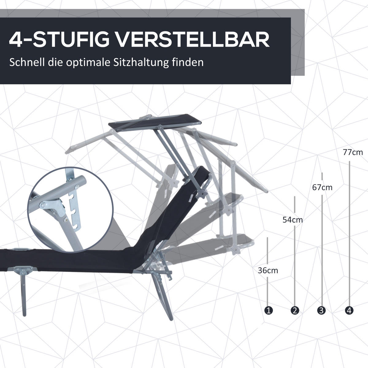 SONNENLIEGE mit Sonnenschutz, Schwarz - Schwarz, Textil/Metall (58/27/187cm) - Outsunny