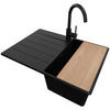 GRANITSPÜLE Kopenhagen, 2-er set Alles Schwarz 70/50 cm 1 Becken + Küchenarmatur 32/20 cm + Ablauf-Set + Schneidebrett ab 40er Unterschrank - Beige/Schwarz, Kunststoff (70/20/50cm) - Primagran